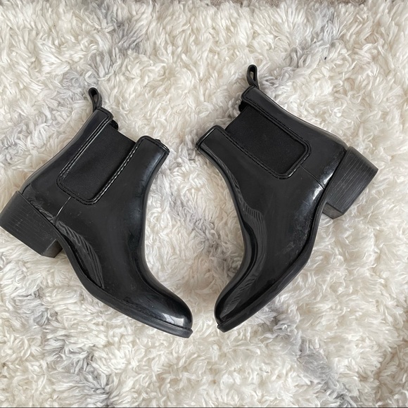 Jeffrey Campbell rain boots 9 shiny black rubber winter waterproof Chelsea - Picture 2 of 8